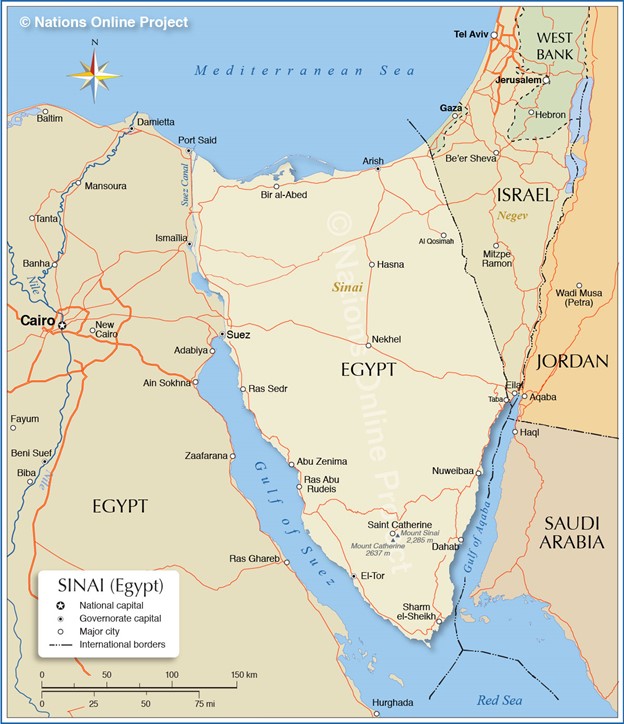 Map OF The Sinai Peninsula And North End Of The Red Sea